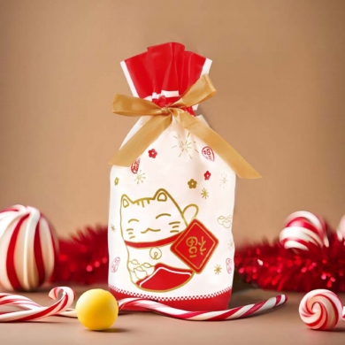 🧧喜賀新春｜緞帶束口禮物袋-招財貓