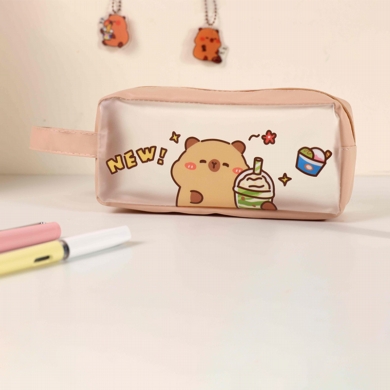 📔質感文具｜透明磨砂水豚筆袋